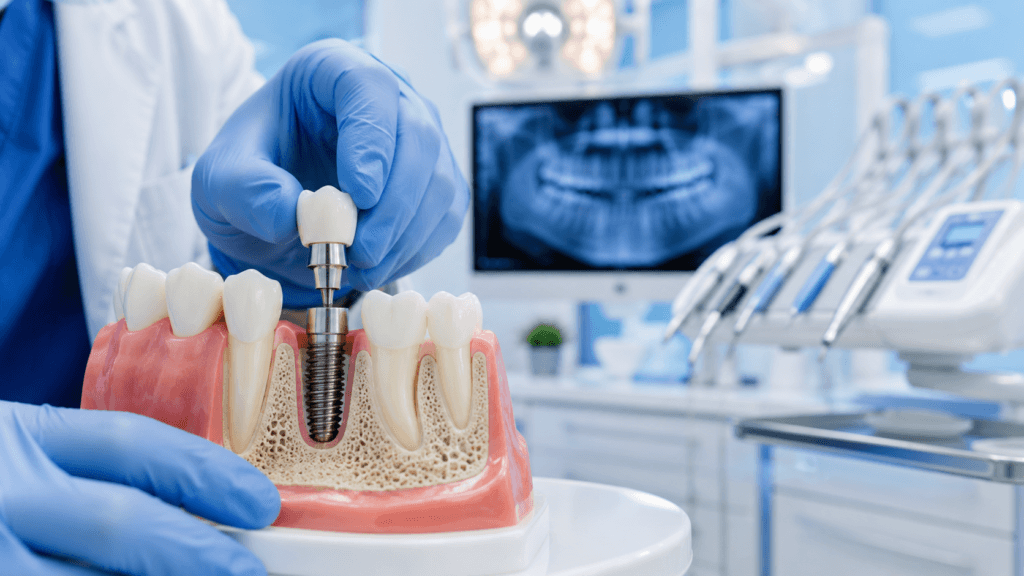 Dental implant procedure by Dr. Mohit Goel at Family Dental Clinic Multispeciality Centre in Sector 70 Noida — permanent tooth replacement with premium titanium implants serving patients from Sector 71, 72, 73, 74, 75, 76, 120 and 121